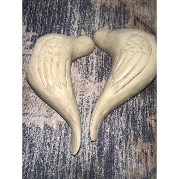 Other - Carved Bird Sculpture Pair – Heart-Shaped Lovebirds with Feather Detail